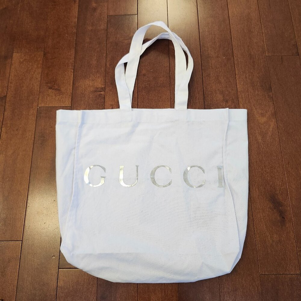 Gucci white canvas tote bag